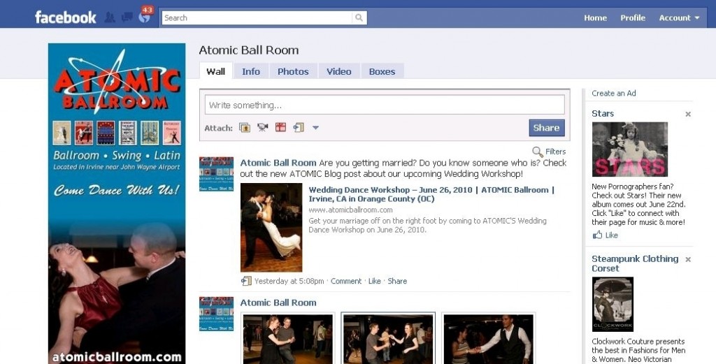 The ATOMIC Ballroom Facebook Page